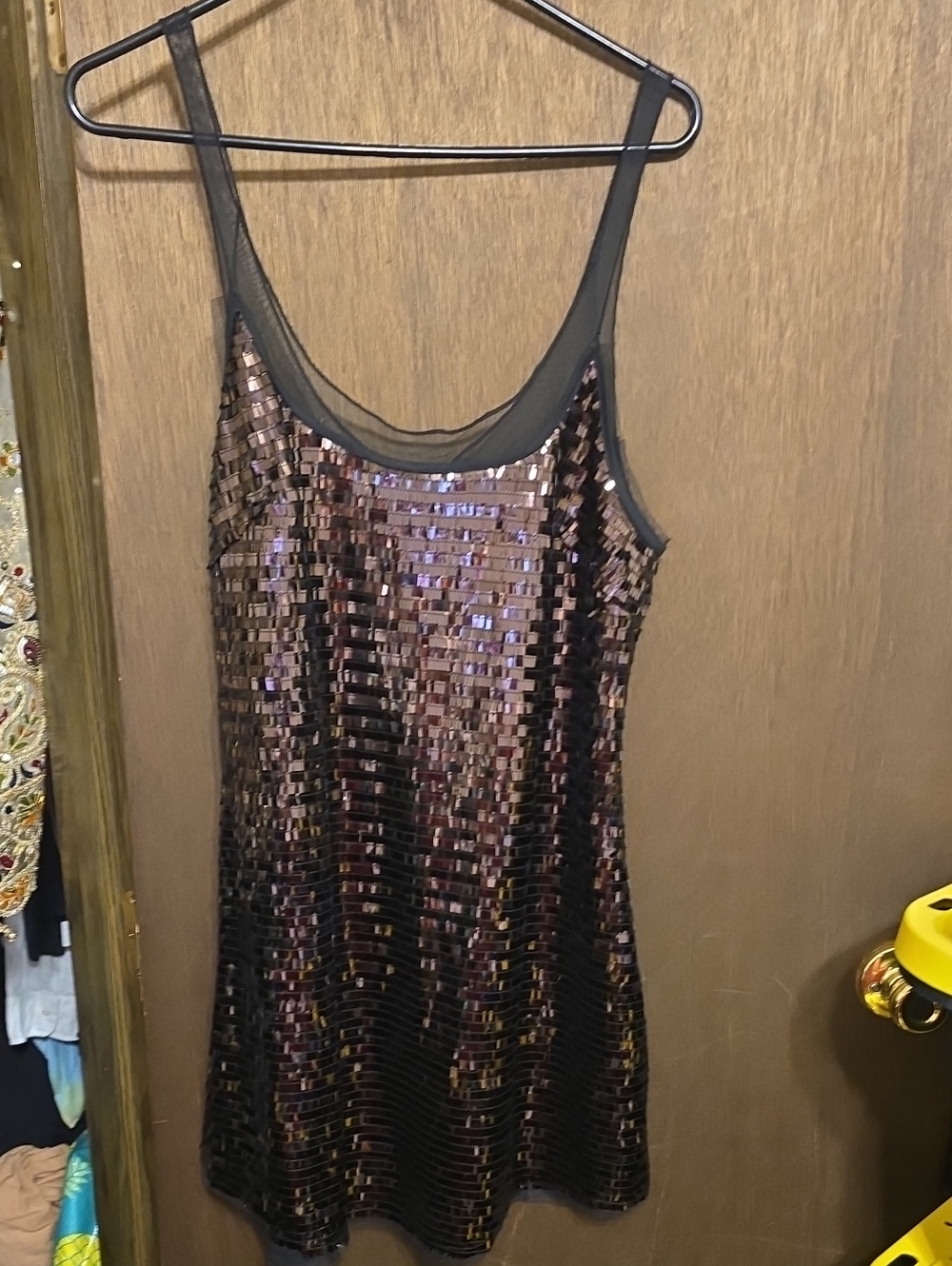free people Sequin Slip Dress in Metallic Black/Bronze